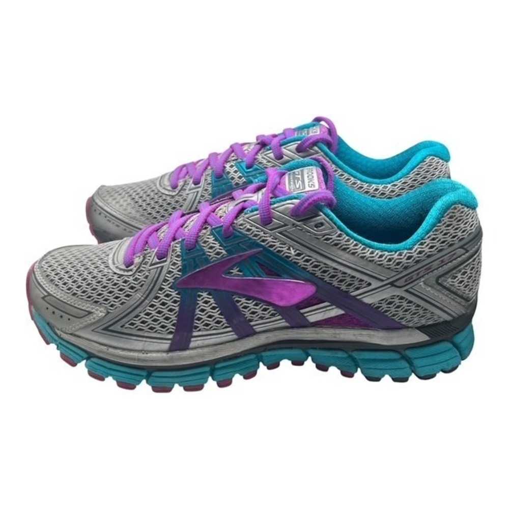 Brooks Womens Sz 9 Adrenaline GTS 17 Running Shoes Silver/Purple/Teal-1927